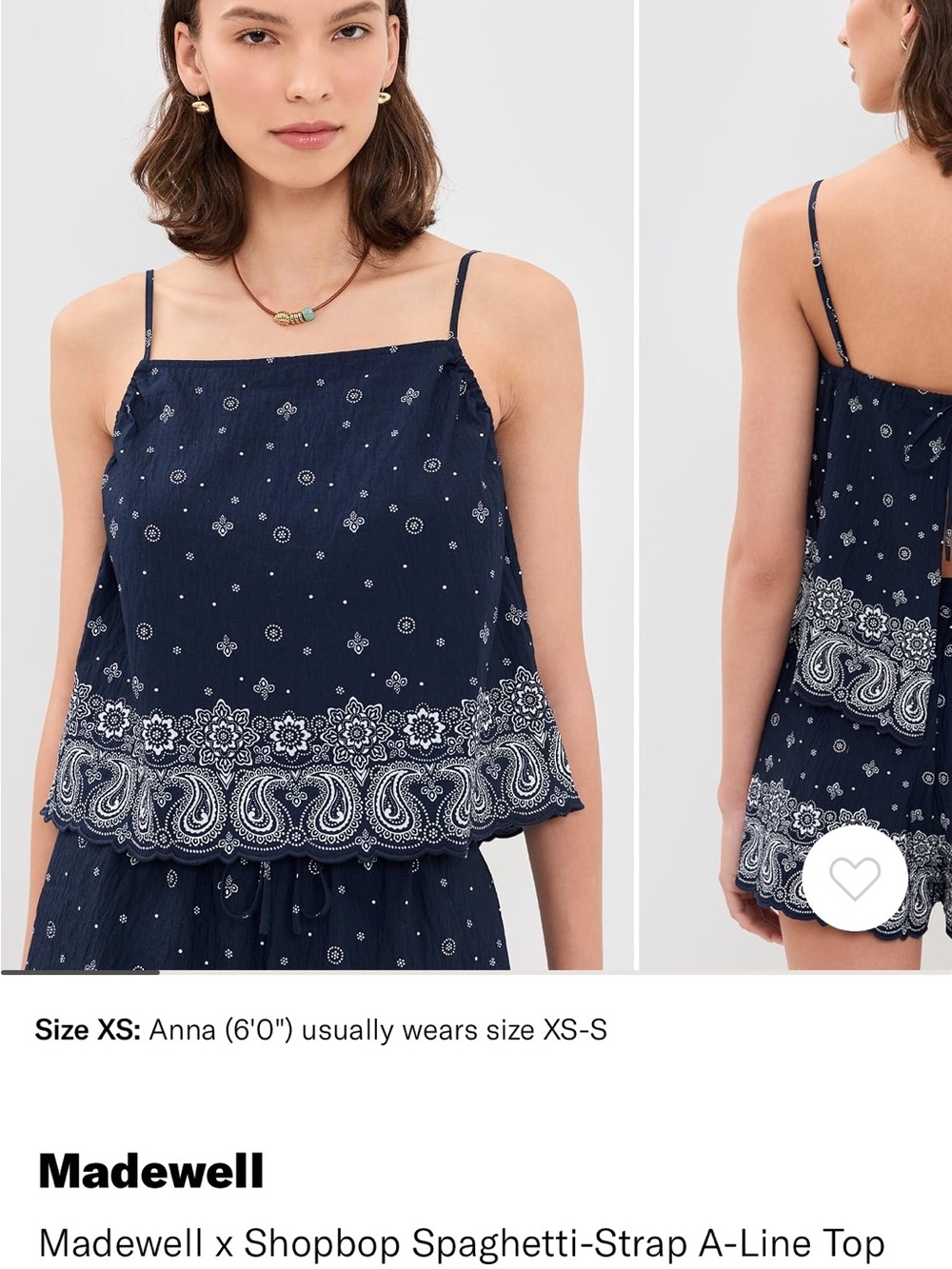 Madewell x Shopbop Navy Bandana-Print Spaghetti-Strap A-Line Top